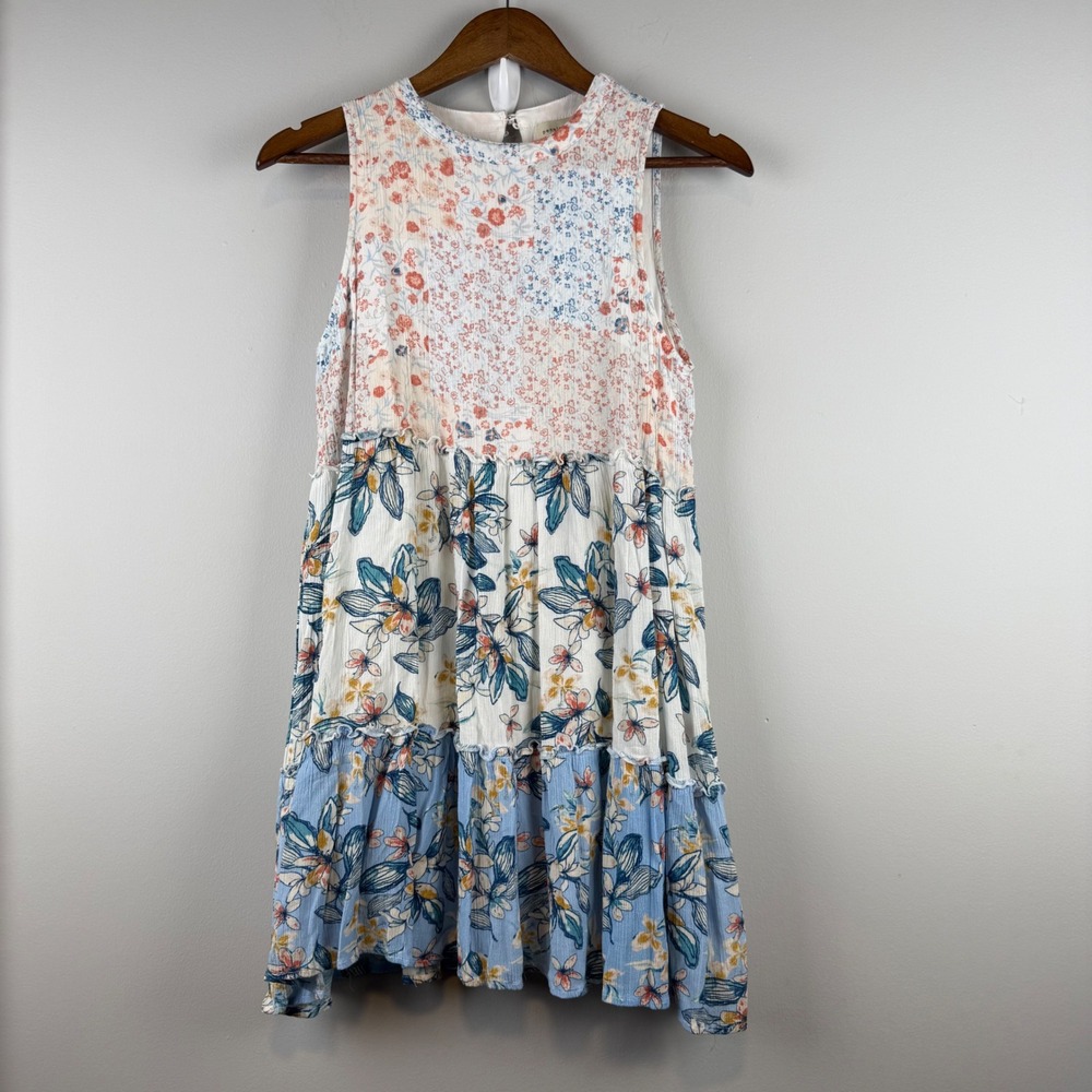 Penelope Rose Patchwork Tiered Floral Mini Dress Womens Medium Cottagecore Boho